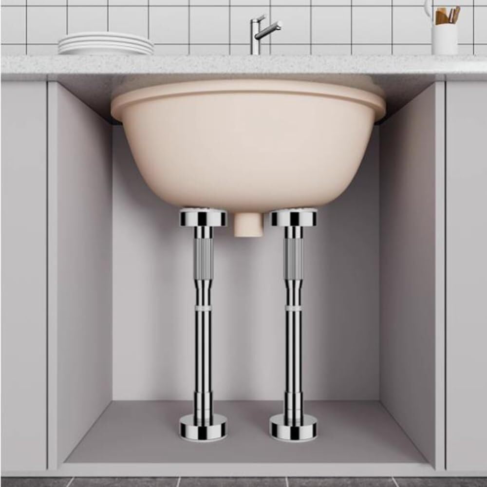 Patas de Soporte telescópicas Ajustables para Fregadero: Varillas de Soporte para Montaje bajo encimera sin Necesidad de taladrar, aptas para armarios de Cocina y baño, Varillas de Acero ino