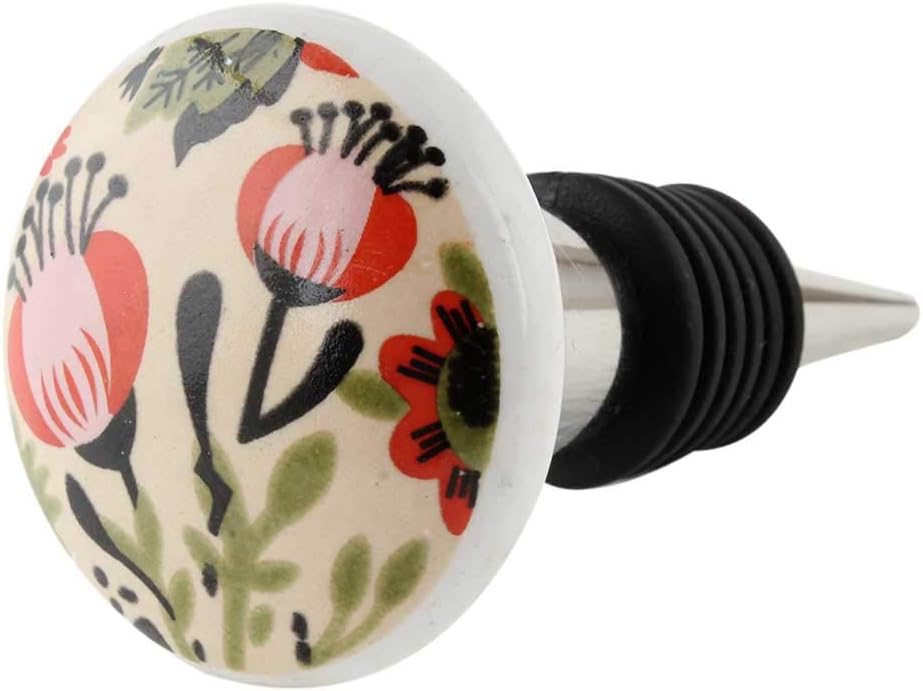 Indian Shelf Wine Stopper | Flower Flat Wine Corks | Rubber Ceramic Wine Cork [Multicolor, 1 Pack]