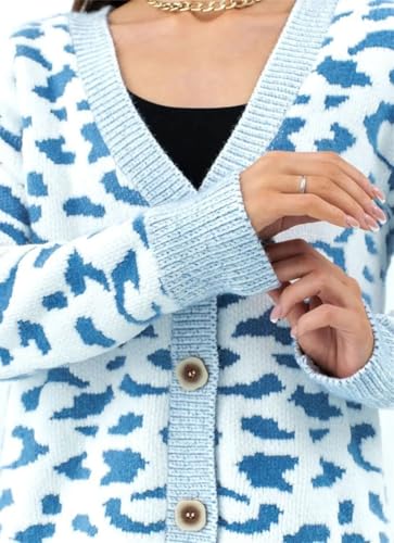chouyatou Women's Baggy V-Neck Leopard Sweater Cardigans Sweater Button Down Chunky Knit Sweater Jacket4