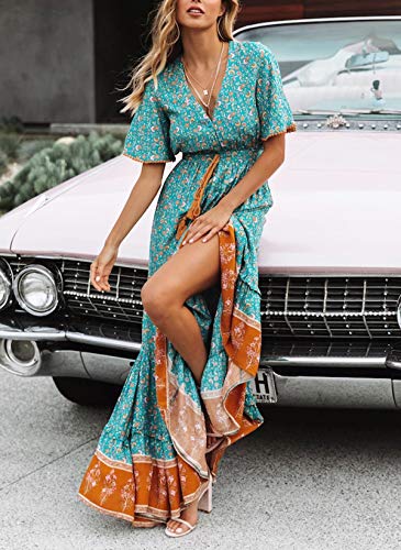 R.Vivimos Womens Summer Cotton Short Sleeve V Neck Floral Print Casual Bohemian Midi Dresses4