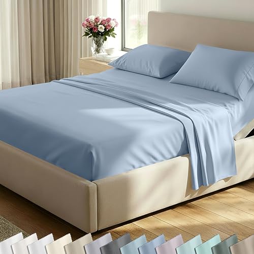 Image of California Design Den Split King Sheet Set - 100% Cotton, Luxury 600 Thread Count, Breathable Split King Size Sheets for Adjustable Bed, Luxury Durable Sheets with Soft Sateen Weave - Blue