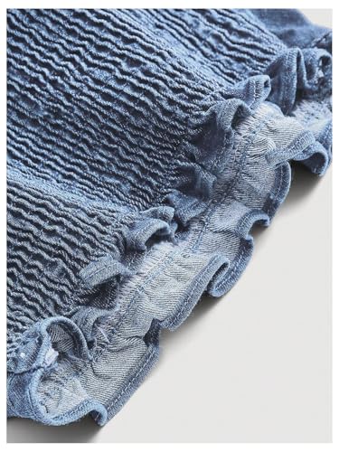 OYOANGLE Women's Lettuce Trim Spaghetti Straps Tie Backless Halter Denim Top Slim Fitted Jean Cami Tops4