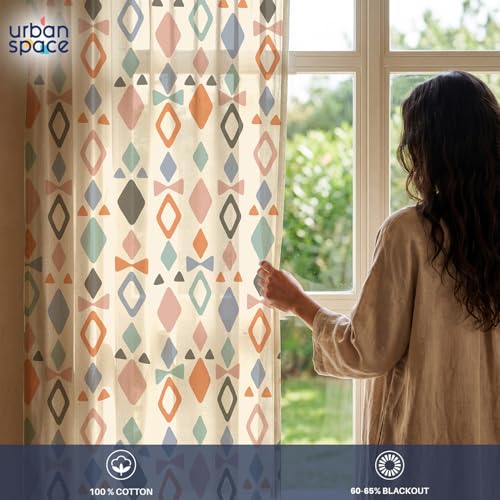 Image of Urban Space Boho Decorative Curtain for Window, 100% Cotton Curtain 5 Feet Long, 60-65% Room Darkening with Tieback and Eyelets, 1 piece Curtain for Home Decor (Polaris, Window - 5 Feet)
