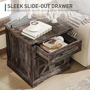 Farmhouse end table with charging station 24 large sofa side table with drawer large end table for living room wooden nightstand with outlet square dark rustic oak 66bzufp  urban country home decor