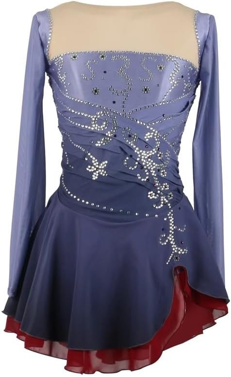 Girls' Ice Skating Dresses Outdoor Gymnastics Leotard Clothing High Elasticity Figure Skating Competition Costume,A,11_13Years