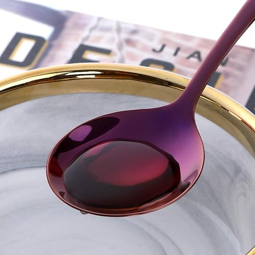 Miniatura 3 de Buyer Star Juegos de cucharas de caldo, cucharas de sopa redondas de 7 pulgadas, cucharas de cena de mesa con acabado de acero inoxidable