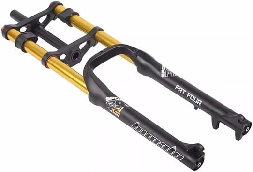 Bicycle Fork 26" E-Bike Front Fork MTB Electric Bicycle Suspension Fork Disc Brake Air Shock Absorber for 1-1/8 Steerer 170mm Travel QR 4.0" Fat Tire ATB BMX Color Black Gold