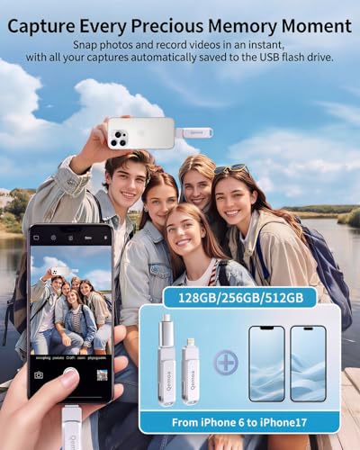 MFi Certified 512GB Flash Drive Photo Stick for iPhone, External Memory Photo Keeper Storage for Data Saver/Backup/Transfer Files/Picture/Video/iPhone/iPad/iOS/Android/PC (Gray)Available Space: ~484GB
