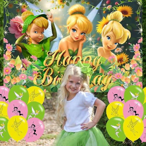 Tinker_Bell Birthday Backdrop, Fairy Flower Poster for Fairy Theme Party Decorations Includes Backdrop 18 Balloons, Cake Topper, 24 Cupcake Toppers by karg - Used condition - Image 5