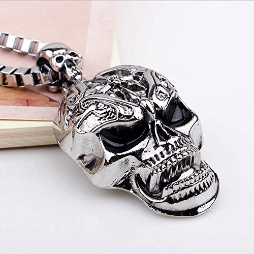 Tulip Ly Men's Punk Metal Head Gothic Skull Necklace Double Skull Biker Large Heavy Pendant Necklace Silver Black (Skull Necklace) #TOP5