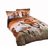 Galloping Horse Bedding Sets, 100% Polyester 3d Bedding Sets, 4pcs with Duvet Cover, Bed Sheet, 2pillow Case (Comforter Not Included) Twin Size