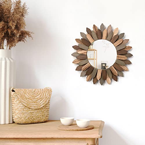 Honiway Boho Wall Decor 12 Inch Decorative Mirror With Rustic Wood Sunburst Frame thumb #8