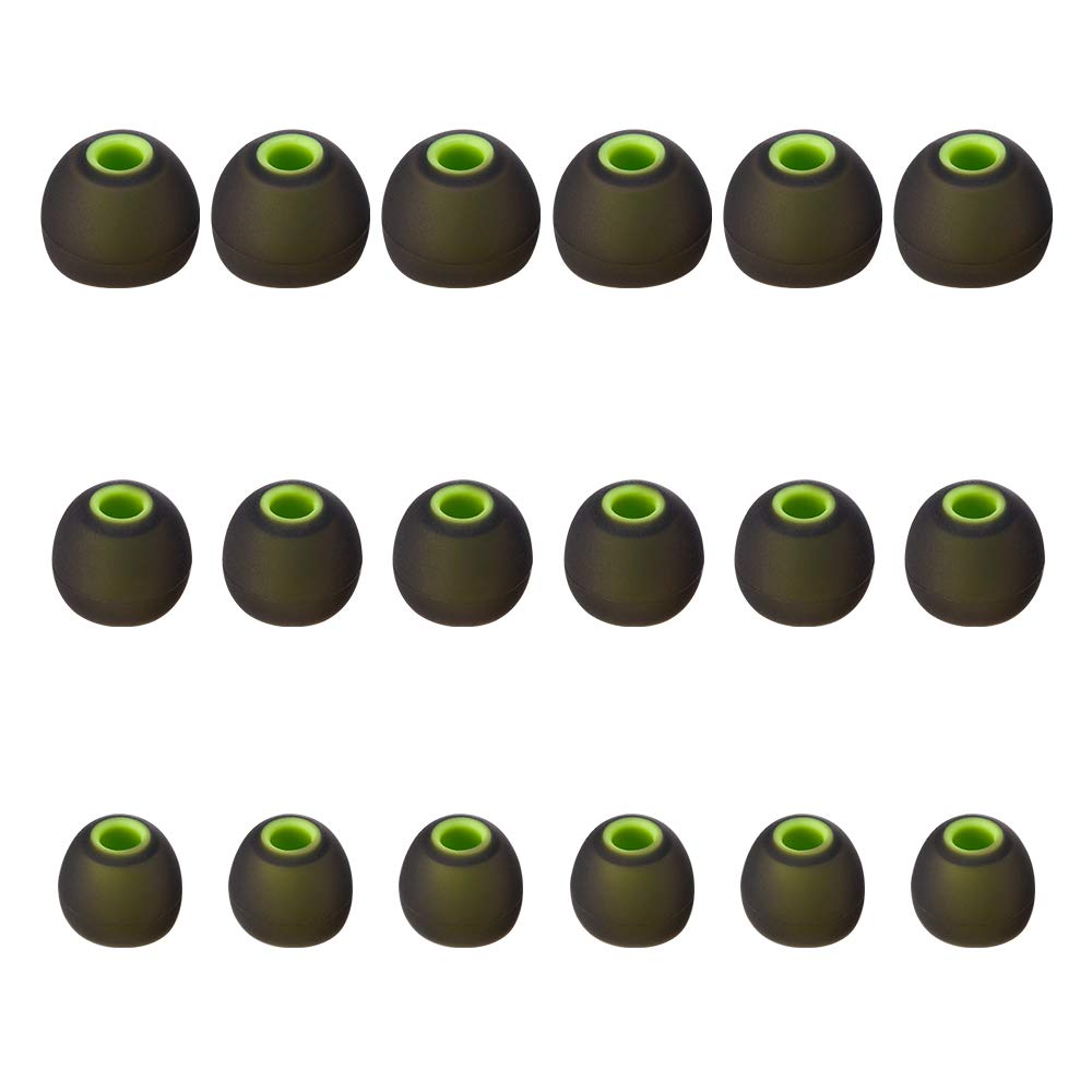 Earbud Tips Soft Silicone Earbuds Replacement Tips Fit for in-Ear Headphones(inner hole from 3.8mm - 4.2mm earphones) 9 Pairs S/M/L,Black/Green