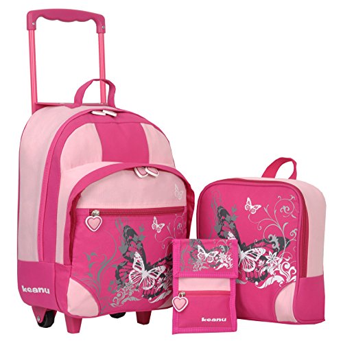 Preisvergleich Produktbild Keanu Kindertrolley 3er Set Reisegepäck stabil, höhenverstellbarem Griff, Reißverschlussfach, Reisekoffer Rucksack Brustbeutel (Fuchsia)