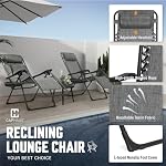 CAPHAUS Set of 2 Grey Zero Gravity Chair, Zero Gravity Recliner, Zero Gravity Lounge Chair, Anti-Gravity Chair for Indoor & Outdoor, Folding Reclining Chair w/Side Tray, Adjustable Pillow, Grey - Image 4