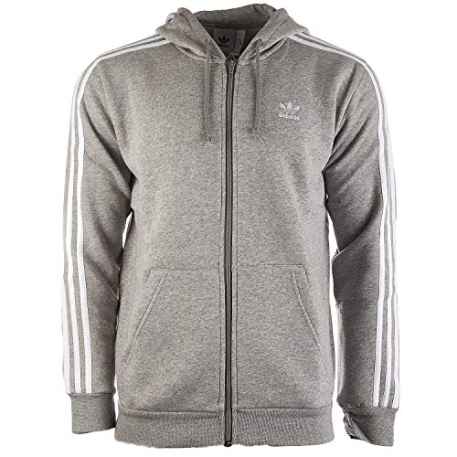 adidas Originals Men's 3-Stripes Full-Zip Sweatshirt Jacket, Medium Grey Heather, XL
