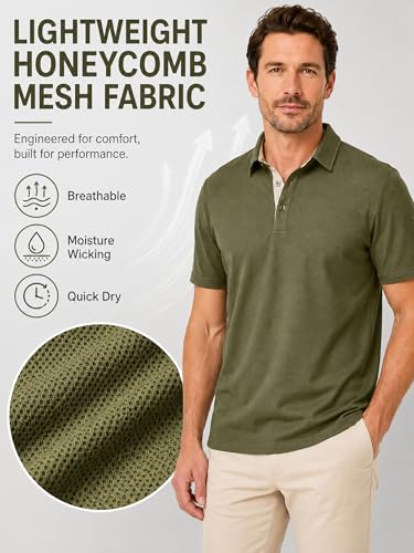 Frevontica Men's Polo Shirts Short Sleeve Lightweight Breathable Moisture Wicking Dry Fit Summer Polo Tee Classic Golf Stylish Tops Business Casual Collared Shirt for Office Travel Weekend Daily Wear — view 4