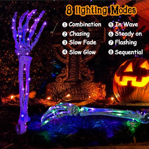 ruhotili Halloween Decorations 5 Pack Solar Powered Skeleton Arm StakesLights 110pcs Bright LED Light Beads 8 Modes Waterproof Solar Charging Suitable for Outdoor Yard Lawn Home Party Decor の商品画像 3