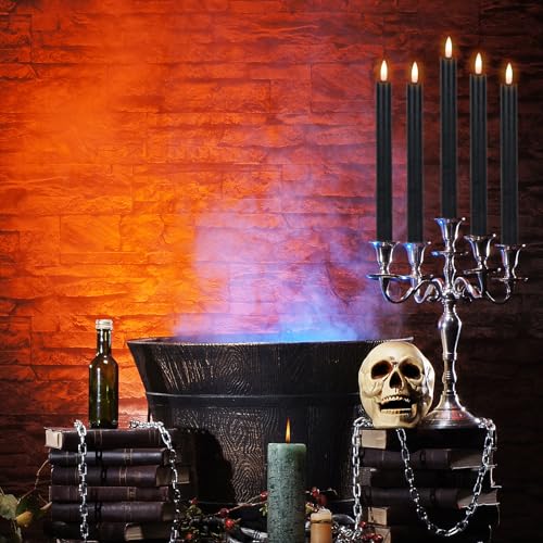 Image of Halloween Flameless Taper Candles with 6 Hour Timer, Battery Operated Black LED Taper Candles Real Wax 3D Wick Flickering Halloween Dinner Table Decor Lights(6 Pack, 0.78 inch x 9.64 inch)