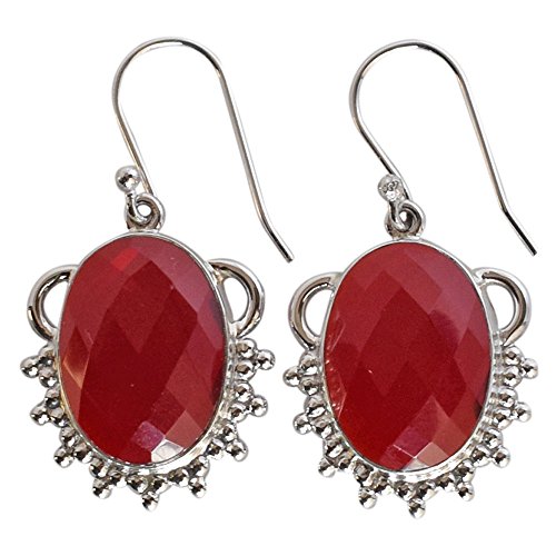 Boucles d'oreilles quartz rouge anti-allergie en argent sterling