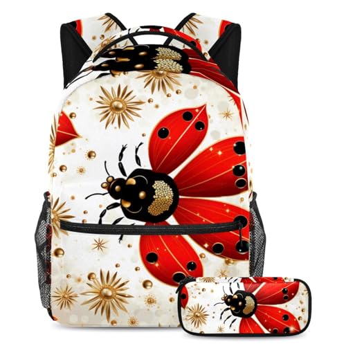 Sac à dos coccinelle rouge grand volume taille Large équipé d'une trousse assortie