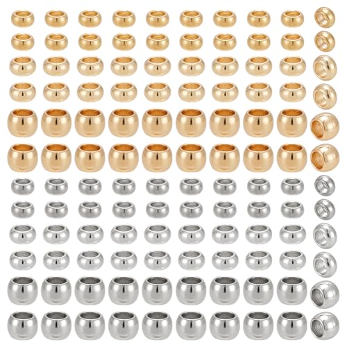 PH PandaHall 300 Pcs Perles à Ecraser en Acier Inoxydable Perles à Sertir Perle a Ecraser Rond 3 Tailles 1,5 mm/2 mm/2,5 mm pour la Fabrication de Bijoux Collier Bracelet Boucles D'Oreilles