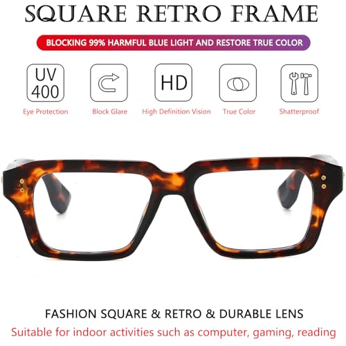 Image of AIEYEZO Fashion Square Blue Light Glasses for Men Women Retro Thick Frame Blue Light Blocking Computer Glasses