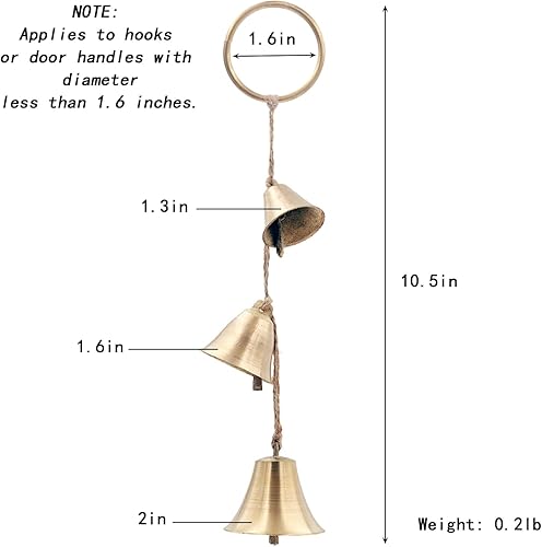Miniatura 5 de Campanas colgantes rústicas de latón para decoración de pomos de puerta, decoración de jardín para el hogar, tienderos, campana en cuerda