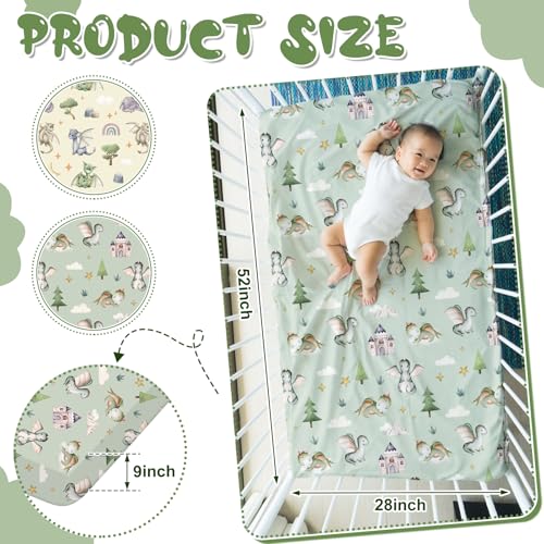 Image of Mindsoft 2 Pcs Watercolor Dragon Crib Sheet Set 52 x 28 x 8 Inches Fit for Standard Crib Toddler Mattress Newborn Gifts for Girl Boys, Breathable Soft Baby Sheet