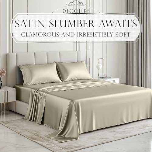 Image of DECOLURE Satin Sheets King Size | Softer Than Silk | Luxury 4 Pc Bed Set