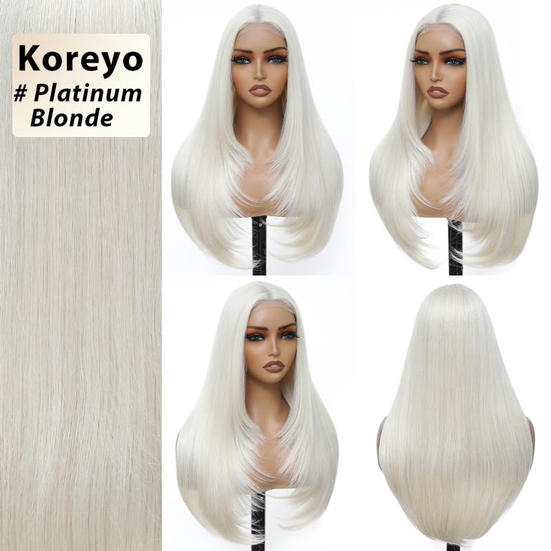 Synthetic Lace Front Wig 5x4x1 Platinum Blonde Wig for Black Women 26 Inch HD Lace Hand Tied Pre Plucked Long Straight Wigs for Beginner Friendly (Platinum Blonde)