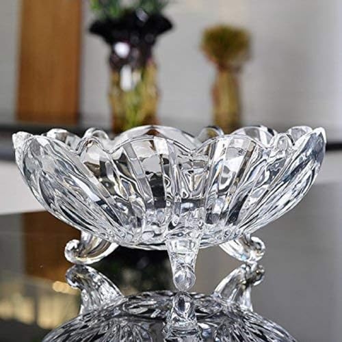 Housetronics Large Glass Crystal Clear Fruit Bowl Creative Footed Modern Deep Dish Pudding Trifle Dessert Serving Bowl Dish Fruit Salad Decorative Bowl 23cm