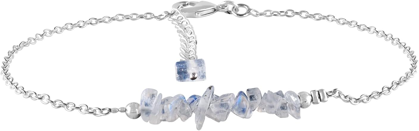 Yanara Anklets Nuggets Ankle Bracelets for Women Natural Birthstone Silver Plated Jewelry in 9” +1.5” inch Chakra Crystals Christmas Gifts For Her