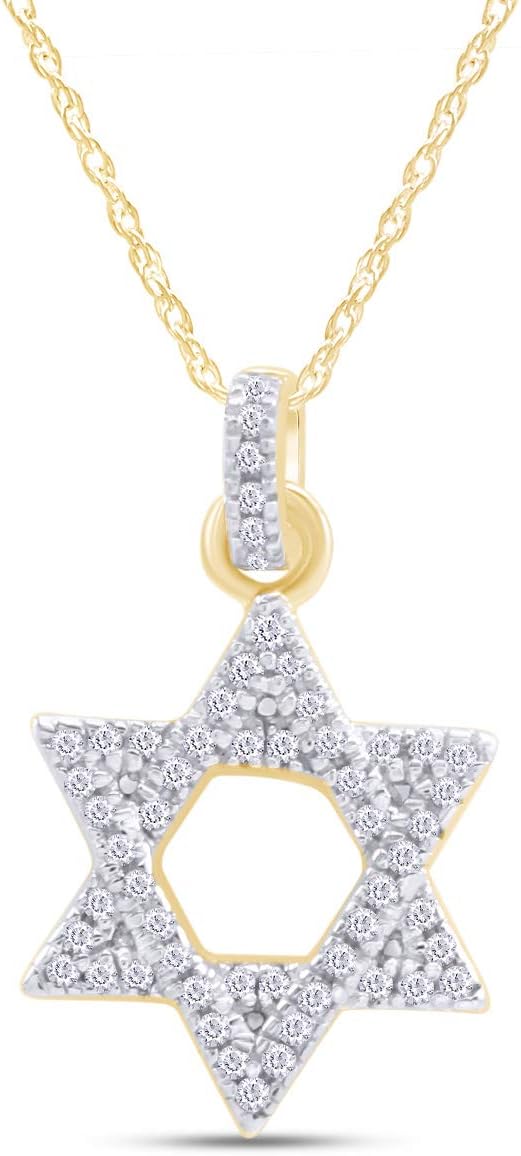 White Natural Diamond, Moissanite Or Lab Grown Diamond Star David Pendant Necklace in 14k Gold Over Sterling Silver, With 18" Chain