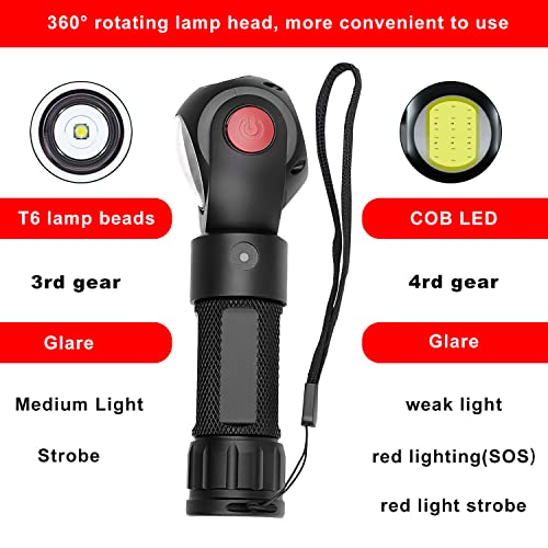 Fiihio Super Bright Led Torch Rechargeable 360 Degree Rotating Pocket Torch Cob Tactical Torch 7 Lighting Modes, Waterproof And Portable, Suitable For Camping, Hiking, Night Maintenance #TOP2