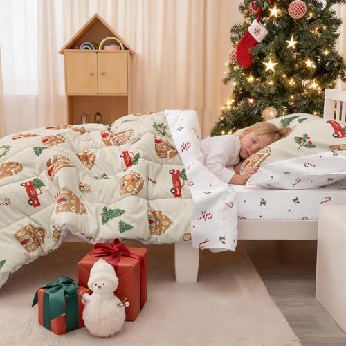 Image of PHF 4 Piece Toddler Bedding Set, Ultra Soft Toddler Comforter Sets Include Comforter, Fitted Sheet, Flat Top Sheet and Pillowcase in A Bag for Baby Bedroom, Christmas Holiday