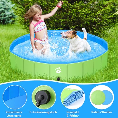 Hundepool für Große & Kleine Hunde, 160cm Faltbarer Hunde Pools Hundebadewanne, PVC Schwimmbecken Planschbecken für Kinder und Hunde, Tragbar Hundebecken Hundebadewanne