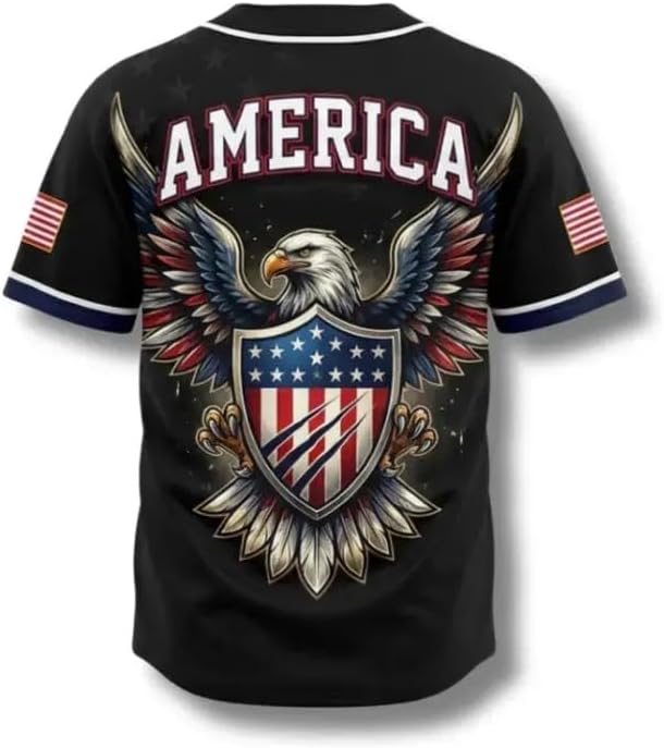USA Eagle All Over Print Baseball Jersey, Patriotic Button Up Shirt, America 250 Years Jersey, 1776–2026 Patriotic Jersey