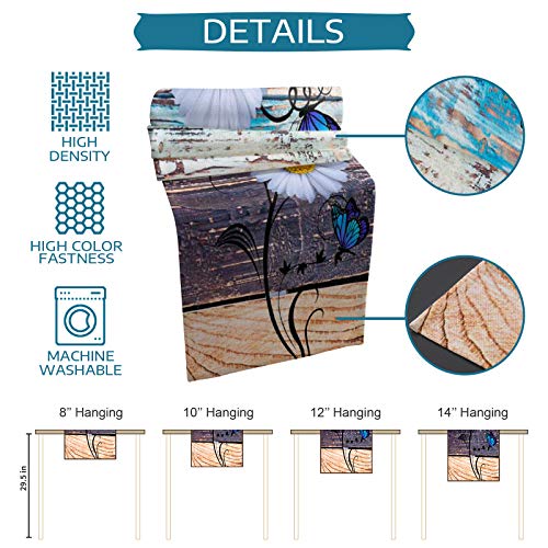 Custom Bed Usa Daisy Table Runner For Farmhouse Holiday Parties, Linen Burlap Table Runner Dresser Scarves Dining Table Decor 13X72 Inch, Purple Flowers Blue Butterflies Color Wood Grain #TOP6