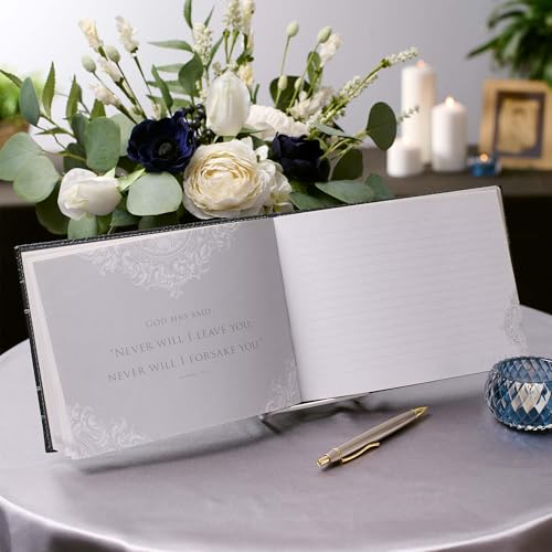 Image of Christian Art Gifts in Loving Memory Guest Book - Grey Padded Faux Leather w /Debossed Cover Design - Condolence Book, Funeral Guest Book, Memorial Sign-in Book for Funerals & Memorial Services
