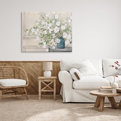 Image of 'Geranium Tabletop Country Still Life Painting'| Canvas Art | Stupell Industries | 48 x 36 Inches, Easy to Hang and Sturdy, Made in USA, by Julia Purinton