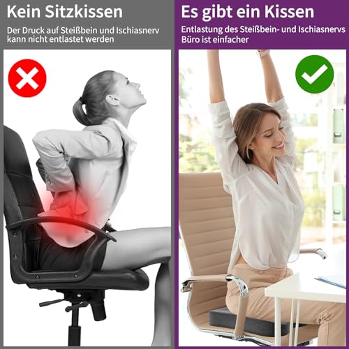 Radikor Orthopädisches Sitzkissen Hüfte, Sitzkissen Bürostuhl, Steißbeinkissen Auto, Ergonomisches, aus Memory Foam… – Ansicht 3