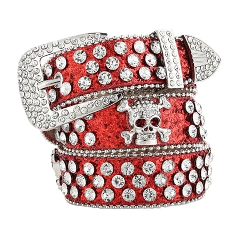 Ceinture extensible en strass rouge 115cm style cowboy pour jean femme