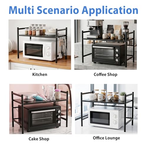 Miniatura 7 de Estante Para Microondas Ajustable De 2 Niveles, Soporte De Cocina Expandible En Acero Al Carbono Con 1 Soporte Para Utensilios, 8 Ganchos, Ahorro De Espacio Y Organizador De Encimera Redondo