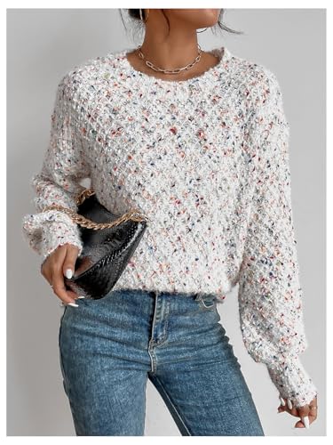 Image of MakeMeChic Women's Space Dye Round Neck Long Sleeve Sweater Casual Knitted Pullover Tops Multicolor X-Small