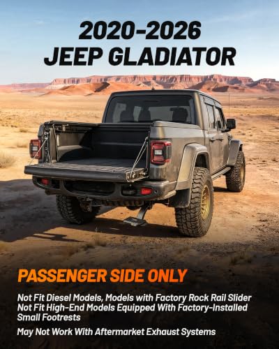 Image of WOLFBOX Retractable Bed Step for 2020-2026 Jeep Gladiator, 330 LBS Heavy-Duty Truck Bed Step, Non-Slip Aluminum Tailgate Step Replace Easy Bolt-On