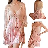 Fcteap Coquette Pink Satin Slip and Robe Set