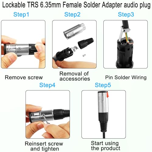 Conector de audio TRS 6.35mm bloqueo 2 piezas miniatura 4