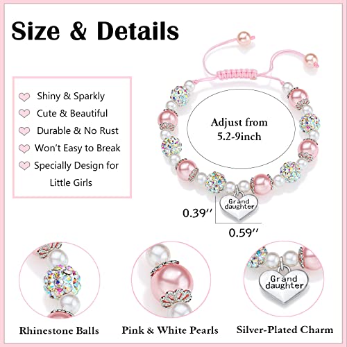 UNGENT THEM Pink Pearl and Rhinestone Bracelet for Granddaughter Daughter Niece Big Sister Birthday Christmas Easter Gifts3