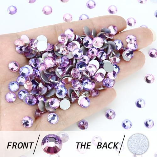 Image of 1440PCS SS6 Crystal Glass Flatback Rhinestones, Round Flat Back Crystal Gems for Nail Art and Craft Clothes, Glue Fix Diamond Stones Air Violet (1.9-2.0mm)